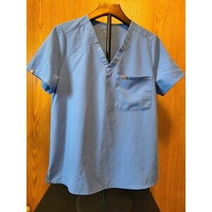 FIGS Technical Collection Women Medium Scrub Tuck In Top Seal Blue